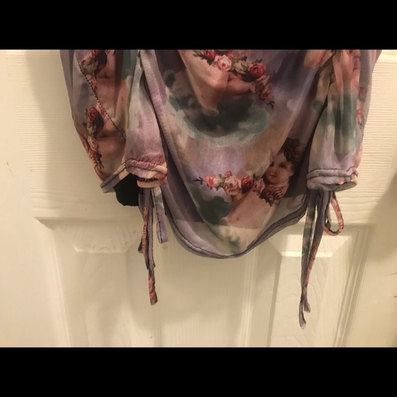 NWT Pretty Little Thing Renaissance Print Strappy Ruched Tie Hem Bodycon Dress - Picture 7 of 7